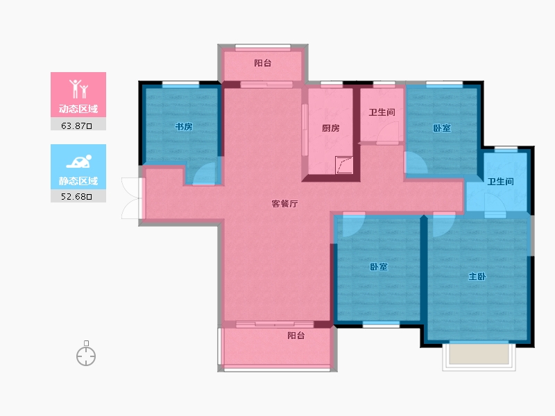 陕西省-咸阳市-鑫苑·又一程臻境-102.31-户型库-动静分区