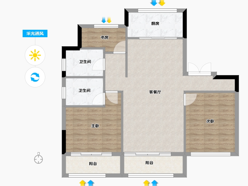 浙江省-宁波市-蒲湖花园-89.60-户型库-采光通风