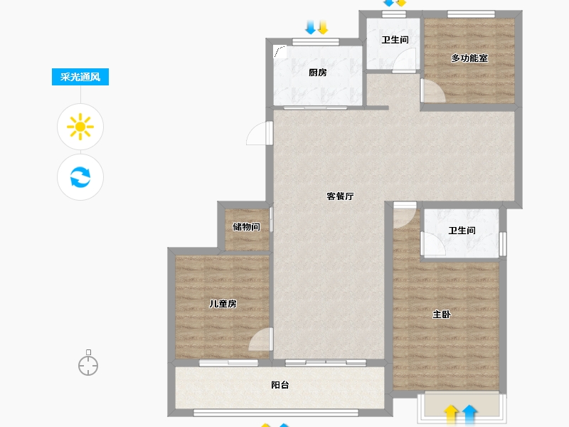 江苏省-南京市-万科中山都会揽境-108.01-户型库-采光通风