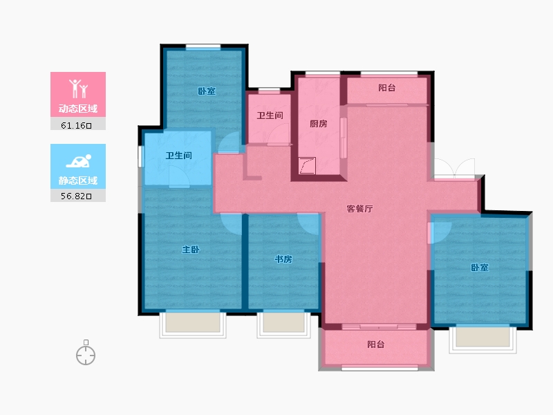 陕西省-咸阳市-鑫苑·又一程臻境-104.81-户型库-动静分区