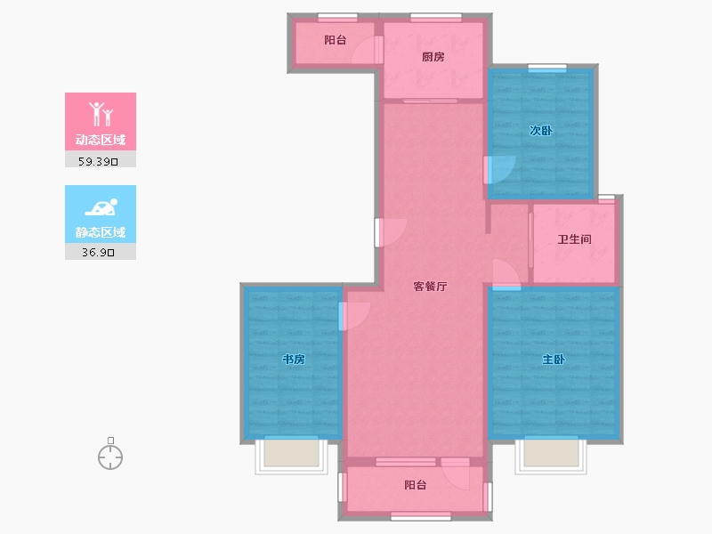 新疆维吾尔自治区-昌吉回族自治州-龙湖湾小区-90.00-户型库-动静分区