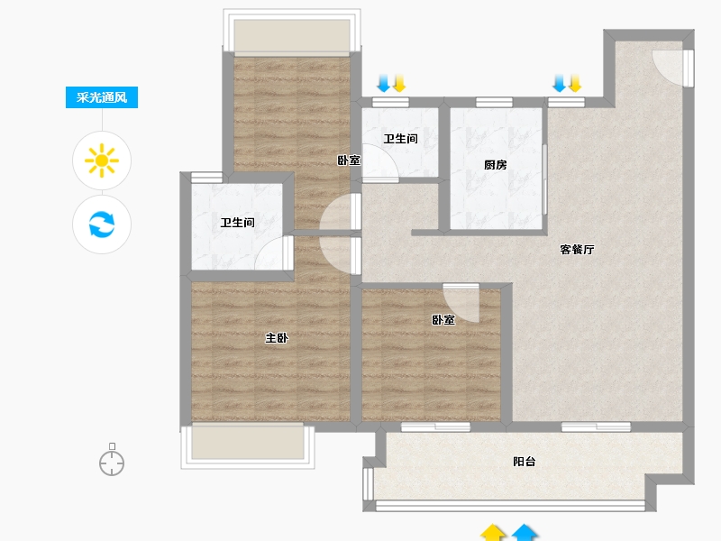 江苏省-淮安市-紫金湖畔-90.00-户型库-采光通风