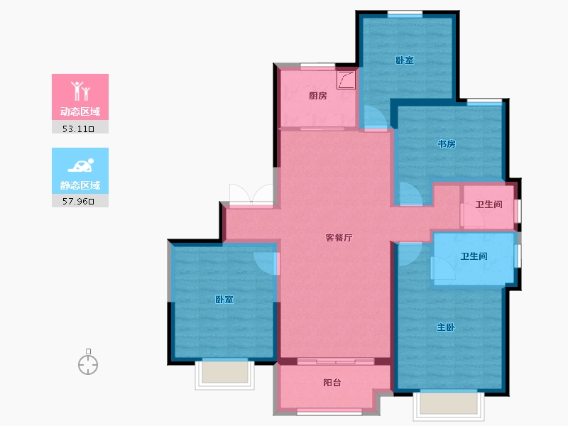 陕西省-咸阳市-鑫苑·又一程臻境-98.77-户型库-动静分区