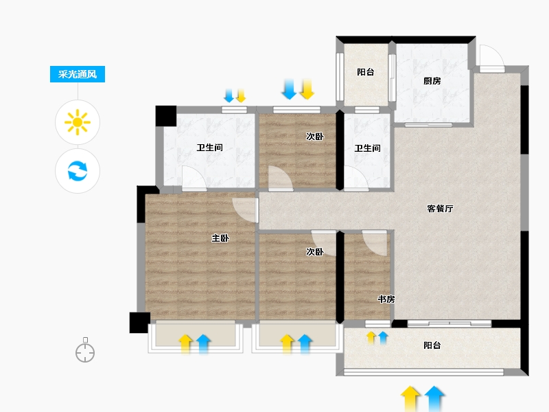 黑龙江省-鹤岗市-前海宸湾-96.80-户型库-采光通风