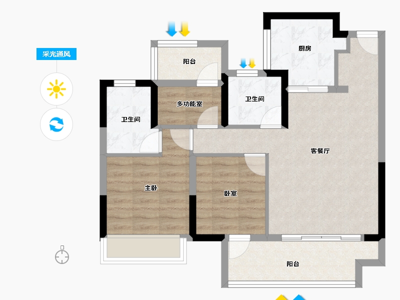 江苏省-苏州市-爱情·云锦万象-71.40-户型库-采光通风