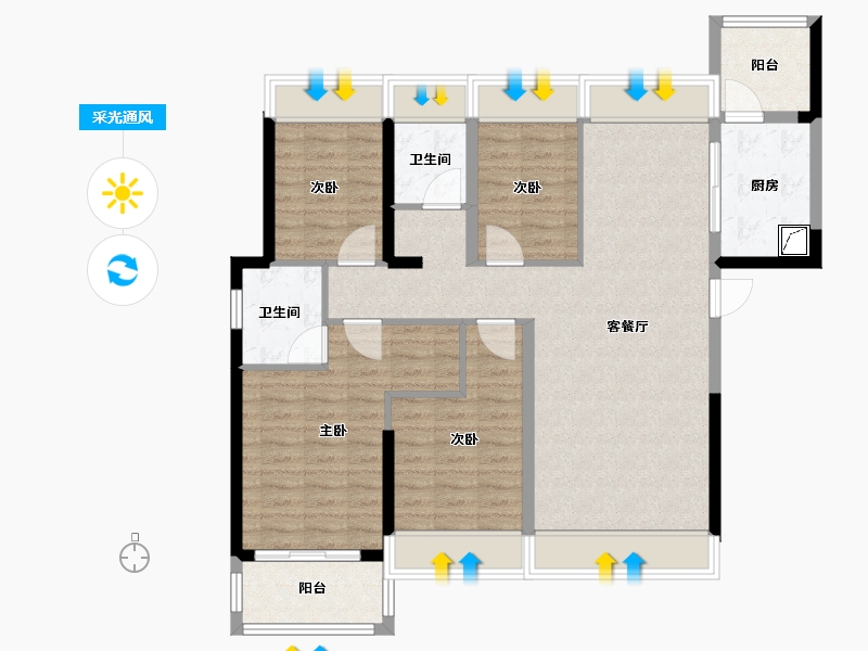 湖南省-岳阳市-天伦湖与树-103.60-户型库-采光通风