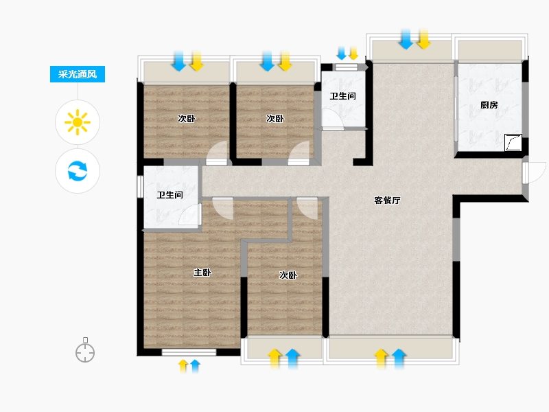 湖南省-岳阳市-天伦湖与树-114.80-户型库-采光通风