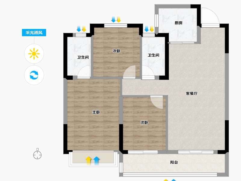 浙江省-嘉兴市-合景·臻颐府-90.40-户型库-采光通风