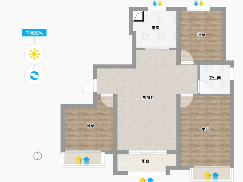 河北省-唐山市-荣望府-69.47-户型库-采光通风