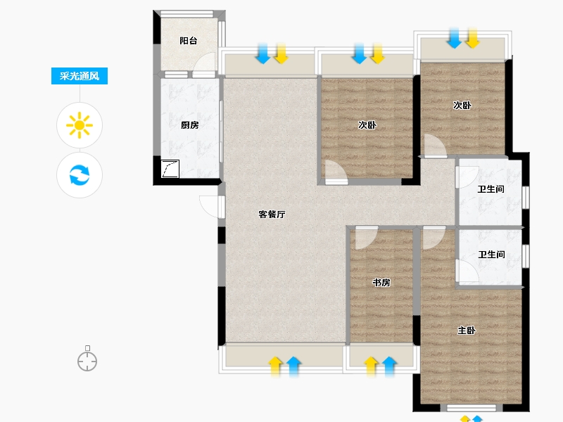 湖南省-岳阳市-天伦湖与树-107.20-户型库-采光通风