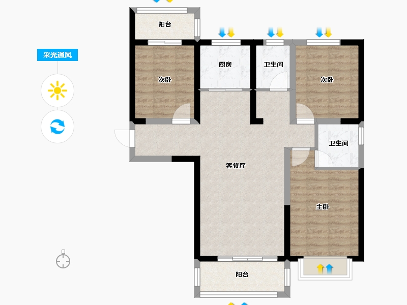 陕西省-宝鸡市-金色米兰-115.00-户型库-采光通风