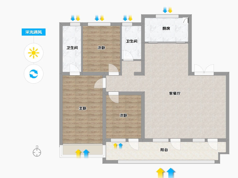 山东省-临沂市-万城·祥云大院-110.00-户型库-采光通风