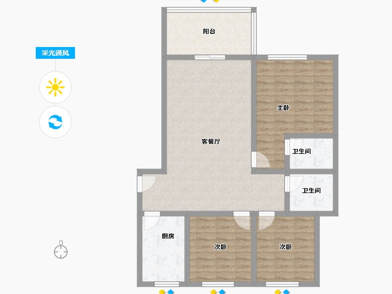 安徽省-阜阳市-碧桂园颍州府-96.00-户型库-采光通风