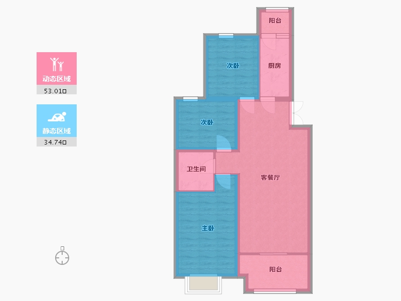 内蒙古自治区-乌海市-京海城家泰-86.00-户型库-动静分区