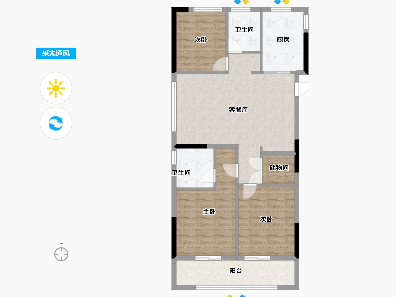 浙江省-湖州市-绿城晓园-89.60-户型库-采光通风