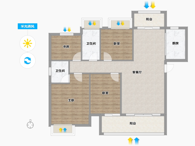 湖南省-永州市-步步高·道州新天地-105.61-户型库-采光通风