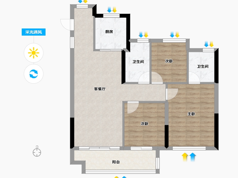 福建省-福州市-保利阅江台-76.00-户型库-采光通风