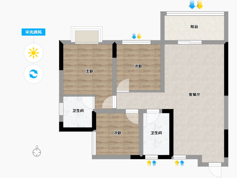 四川省-自贡市-公园锦华-69.58-户型库-采光通风