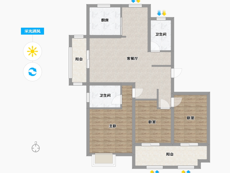 江苏省-徐州市-万园-105.00-户型库-采光通风