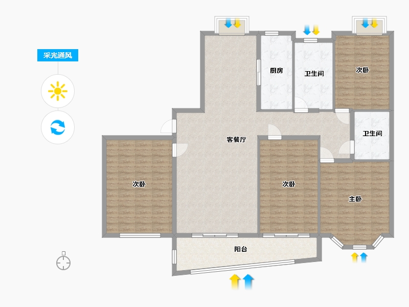 浙江省-杭州市-众安国泰花园-190.00-户型库-采光通风