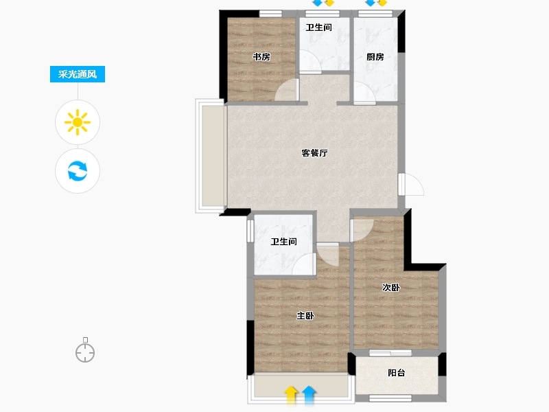 浙江省-湖州市-蓝城慧园-71.21-户型库-采光通风