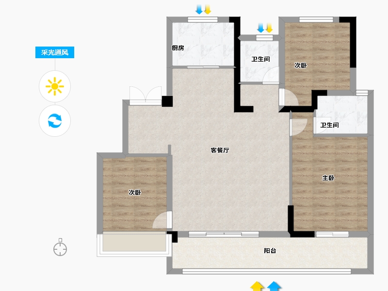 浙江省-湖州市-蓝城溪上云庐-92.75-户型库-采光通风