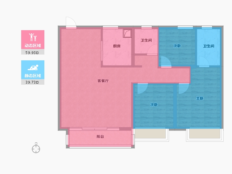 江苏省-镇江市-万科翡翠公园-89.60-户型库-动静分区