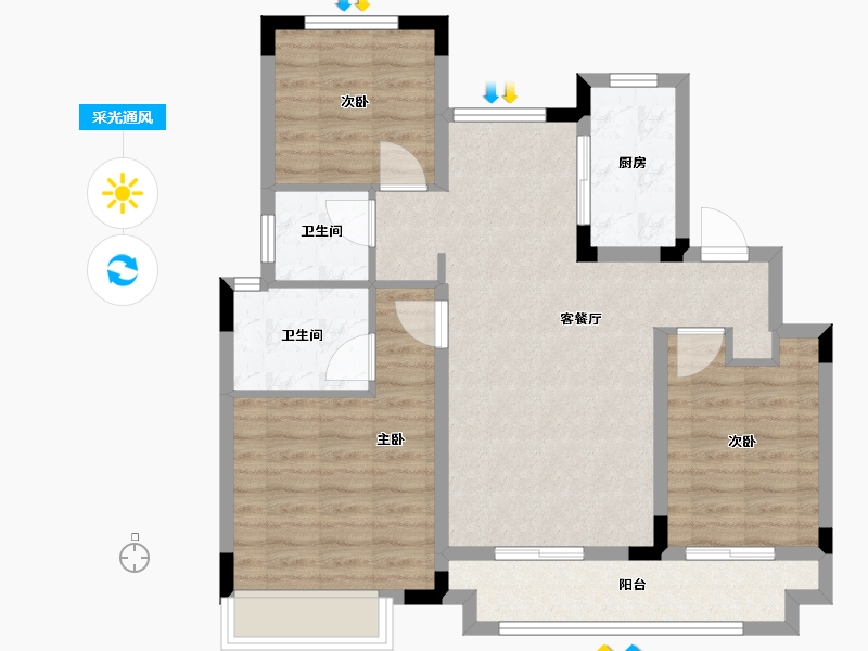 浙江省-湖州市-爱家霖溪谷-84.80-户型库-采光通风