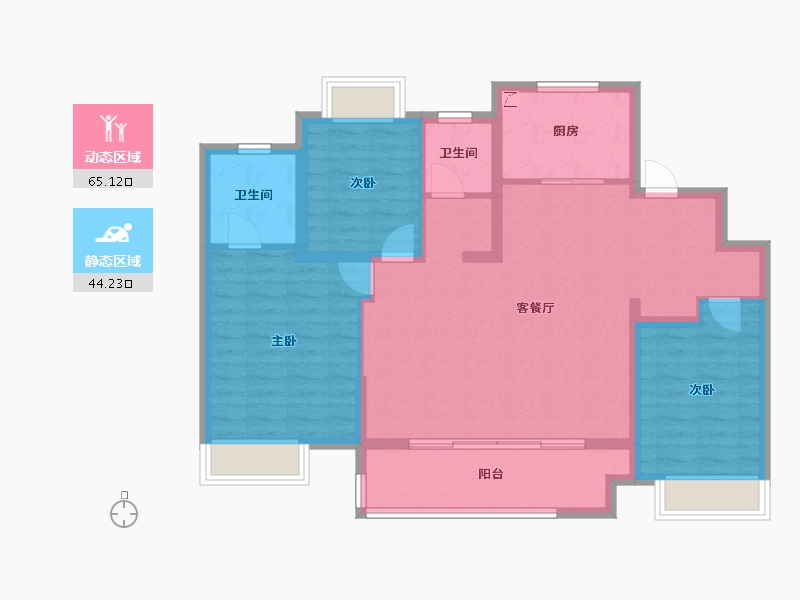 江苏省-镇江市-万科翡翠公园-98.40-户型库-动静分区