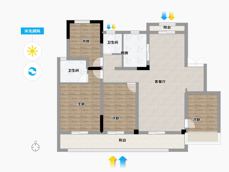 浙江省-湖州市-蓝城溪上云庐-105.60-户型库-采光通风