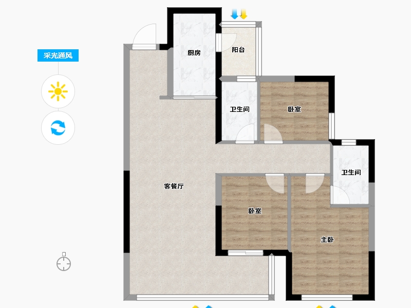 四川省-成都市-龙湖焕城-92.84-户型库-采光通风