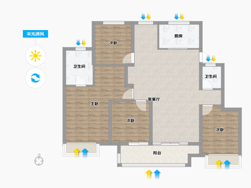 江苏省-镇江市-万科翡翠公园-108.00-户型库-采光通风