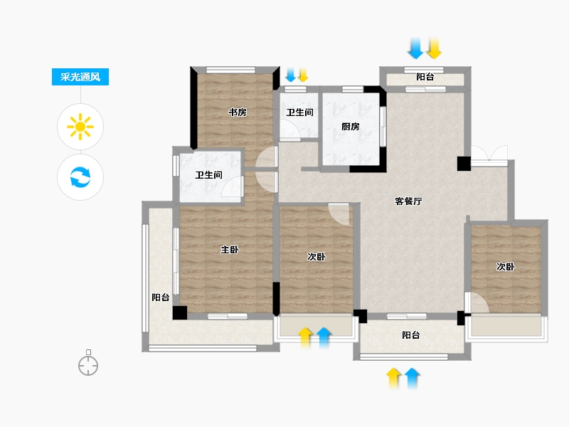 浙江省-湖州市-蓝城溪上云庐-111.20-户型库-采光通风