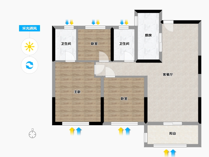 湖南省-长沙市-梦想新天地-90.92-户型库-采光通风