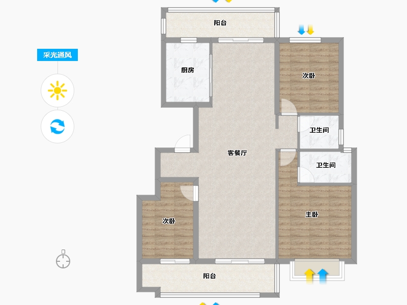 山东省-聊城市-润诚·学府里-111.20-户型库-采光通风