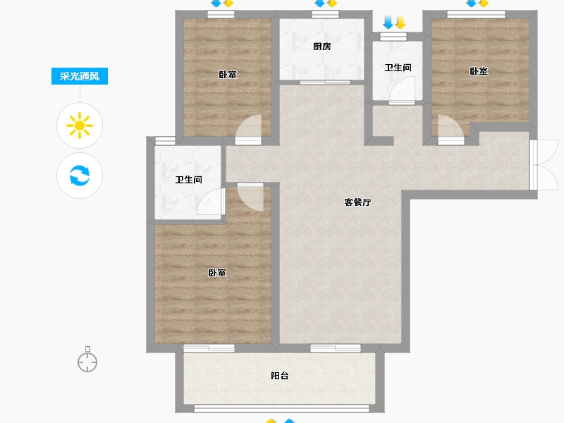 河南省-洛阳市-瑞江浅山悦-90.39-户型库-采光通风