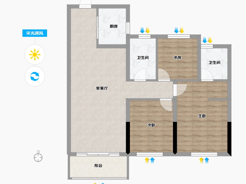 浙江省-绍兴市-华都杭宸府-85.82-户型库-采光通风