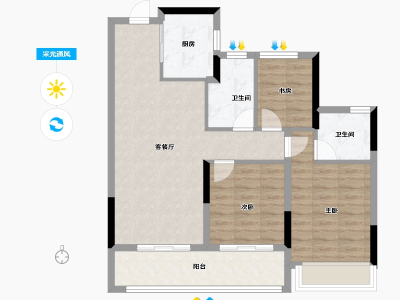 浙江省-绍兴市-元垄紫辰府-76.00-户型库-采光通风