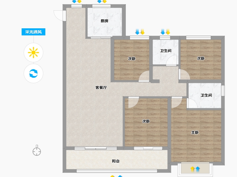 山东省-聊城市-润诚·学府里-106.40-户型库-采光通风