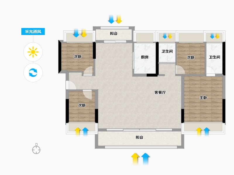 广东省-清远市-碧桂园山湖城·名门-107.82-户型库-采光通风