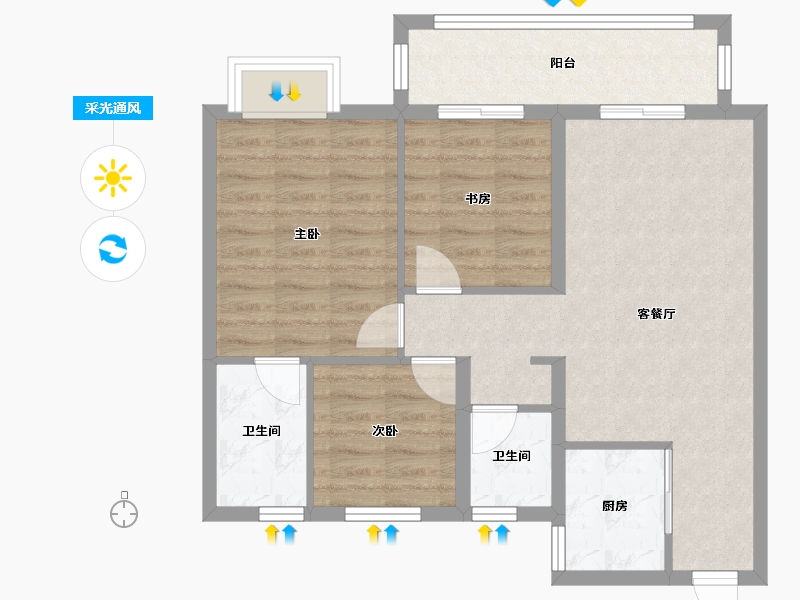 浙江省-宁波市-金山名苑-82.00-户型库-采光通风