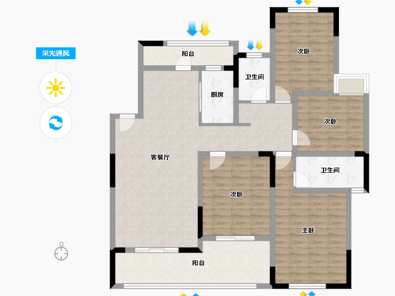 云南省-楚雄彝族自治州-龙城国际-130.00-户型库-采光通风