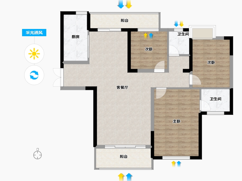 湖南省-长沙市-深业沙河城-103.00-户型库-采光通风