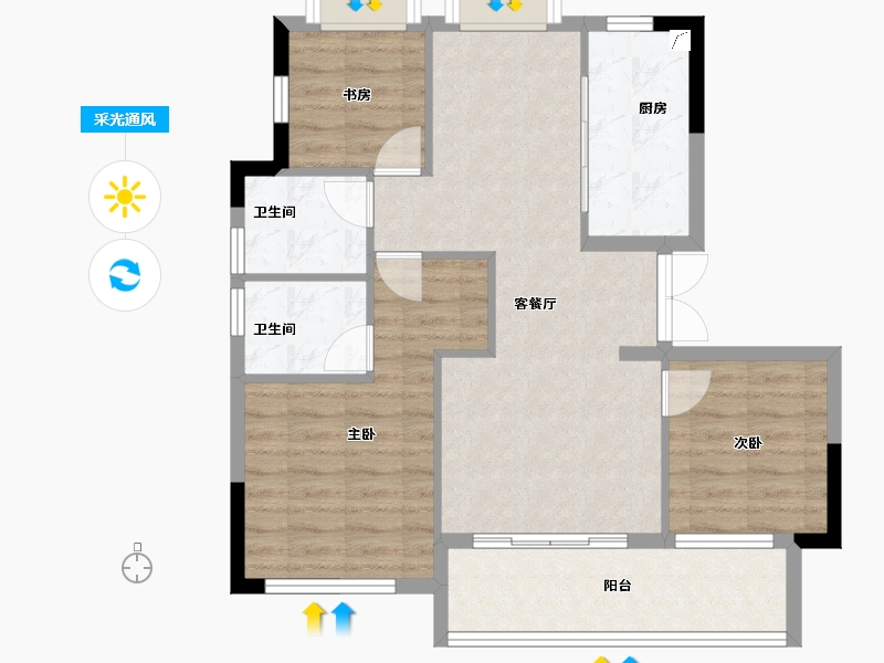 浙江省-衢州市-国金·悦东府-76.80-户型库-采光通风