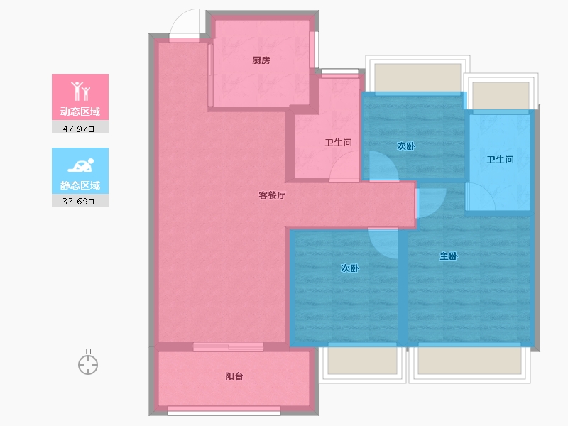 上海-上海市-远洋红星·宝山天铂-72.67-户型库-动静分区