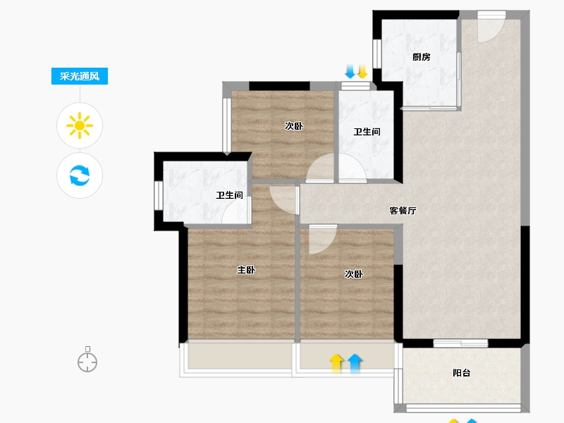 海南省-海口市-中海学仕里-75.99-户型库-采光通风