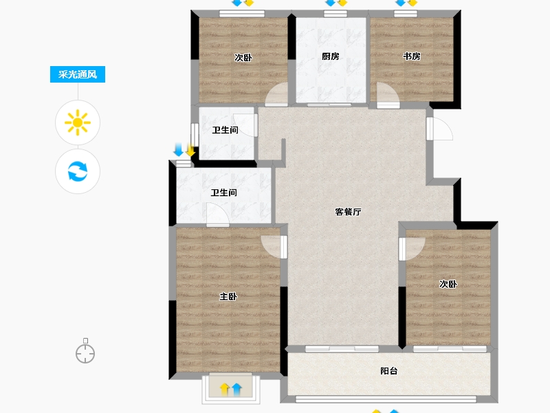 浙江省-宁波市-老江东·东境润府-111.21-户型库-采光通风