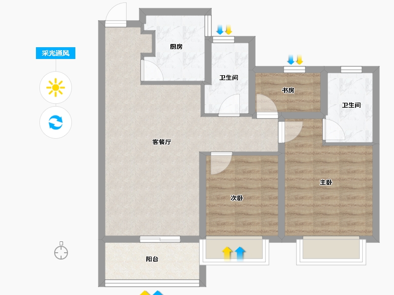 浙江省-温州市-华宇麓城荟-71.20-户型库-采光通风