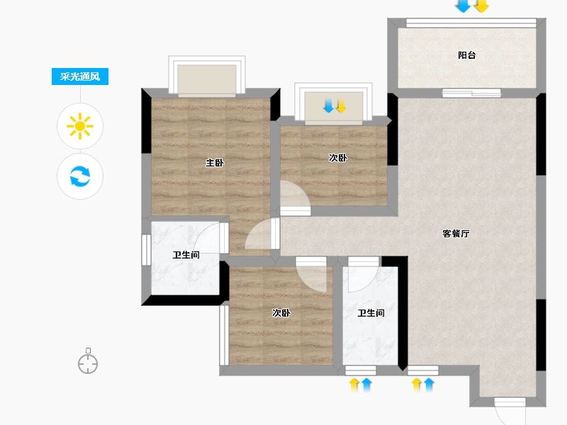 四川省-自贡市-公园锦华-64.94-户型库-采光通风