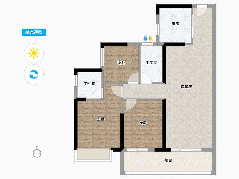 湖南省-长沙市-金科集美天辰-89.69-户型库-采光通风